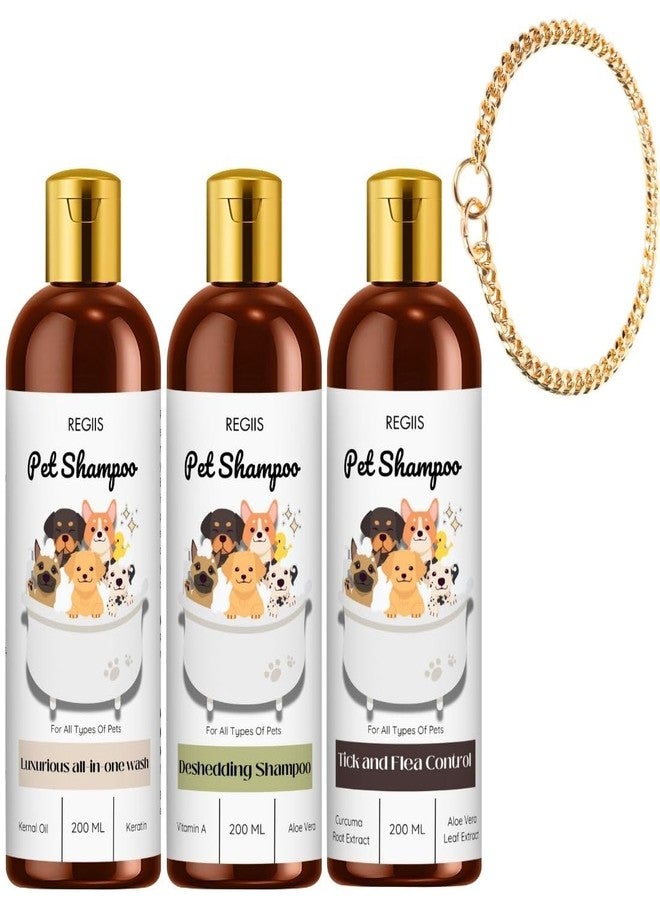 REGIIS Pet Shampoo Set, 200 ml, All-in-One Wash, Deshedding, Tick and Flea Control, 4Pack - Image 1